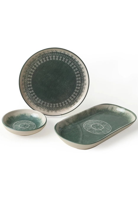 Hermia Set de desayuno de 10 piezas en crema y verde oscuro